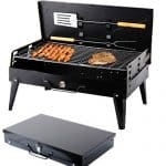 Sunjas Asador Portátil Caja de Barbacoa al Aire Libre Parrillada de Acero Inoxidable - Color Negro (44×27×29cm)